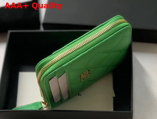 Chanel Zipped Coin and Card Purse in Green Grained Calfskin Replica