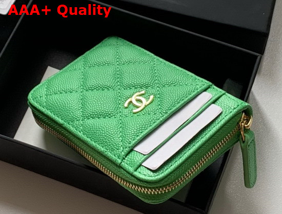 Chanel Zipped Coin and Card Purse in Green Grained Calfskin Replica