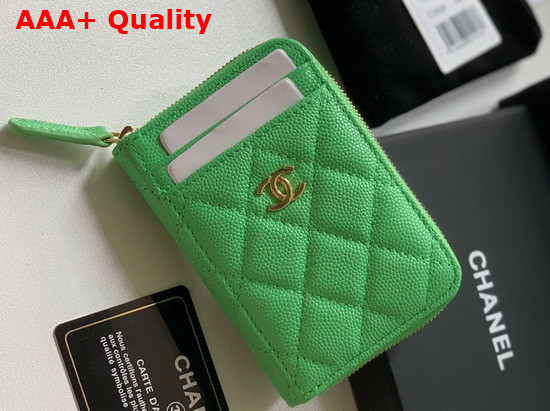 Chanel Zipped Coin and Card Purse in Green Grained Calfskin Replica