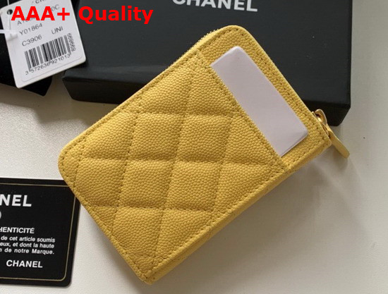 Chanel Zipped Coin and Card Purse in Yellow Grained Calfskin Replica