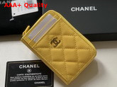 Chanel Zipped Coin and Card Purse in Yellow Grained Calfskin Replica