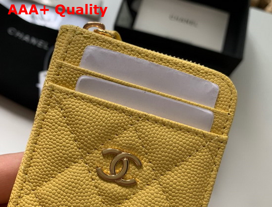 Chanel Zipped Coin and Card Purse in Yellow Grained Calfskin Replica