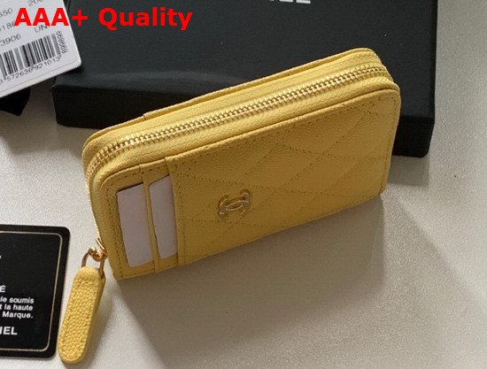 Chanel Zipped Coin and Card Purse in Yellow Grained Calfskin Replica