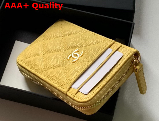 Chanel Zipped Coin and Card Purse in Yellow Grained Calfskin Replica