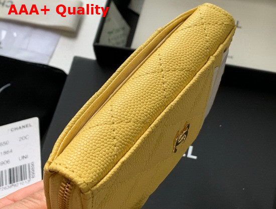 Chanel Zipped Coin and Card Purse in Yellow Grained Calfskin Replica