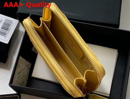 Chanel Zipped Coin and Card Purse in Yellow Grained Calfskin Replica