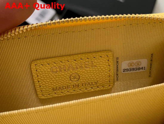 Chanel Zipped Coin and Card Purse in Yellow Grained Calfskin Replica