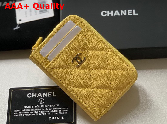 Chanel Zipped Coin and Card Purse in Yellow Grained Calfskin Replica