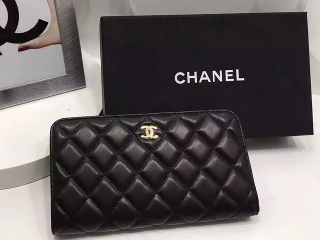 Chanel Zipped Wallet Black Lambskin for Sale