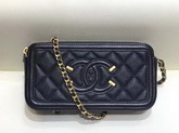 Chanel Zipped Wallet On Chain Black Grained Calfskin