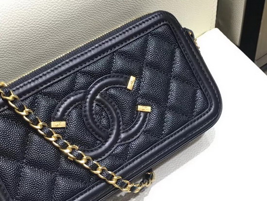 Chanel Zipped Wallet On Chain Black Grained Calfskin