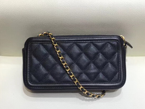 Chanel Zipped Wallet On Chain Black Grained Calfskin