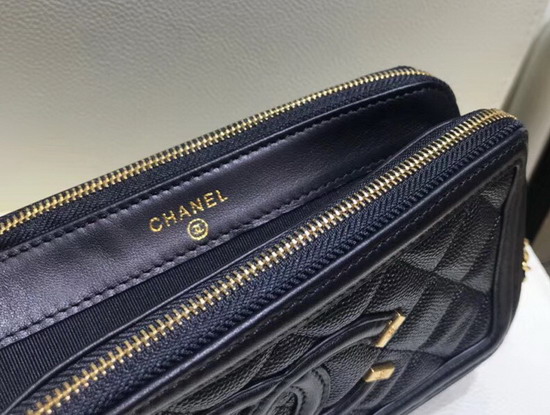 Chanel Zipped Wallet On Chain Black Grained Calfskin