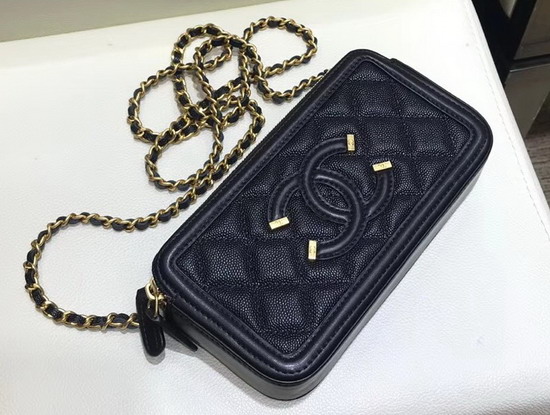 Chanel Zipped Wallet On Chain Black Grained Calfskin