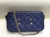 Chanel Zipped Wallet On Chain Navy Blue Grained Calfskin