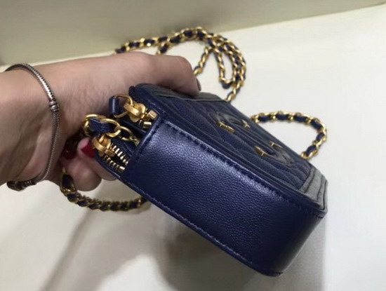 Chanel Zipped Wallet On Chain Navy Blue Grained Calfskin