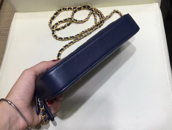 Chanel Zipped Wallet On Chain Navy Blue Grained Calfskin