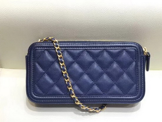 Chanel Zipped Wallet On Chain Navy Blue Grained Calfskin