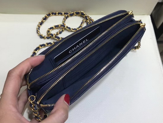 Chanel Zipped Wallet On Chain Navy Blue Grained Calfskin