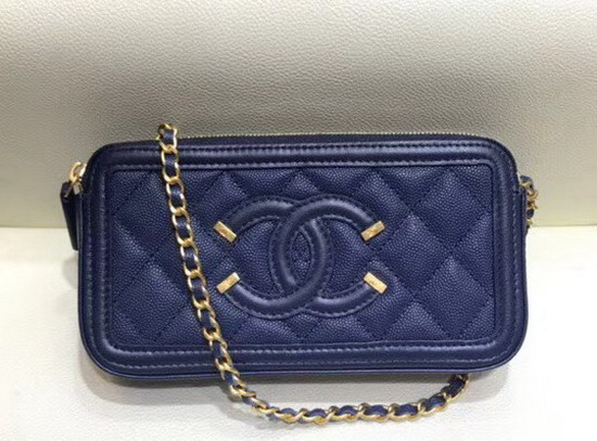 Chanel Zipped Wallet On Chain Navy Blue Grained Calfskin