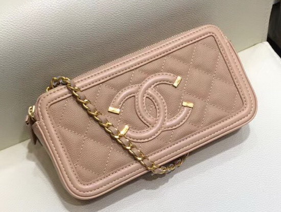 Chanel Zipped Wallet On Chain Pink Grained Calfskin