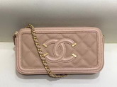 Chanel Zipped Wallet On Chain Pink Grained Calfskin