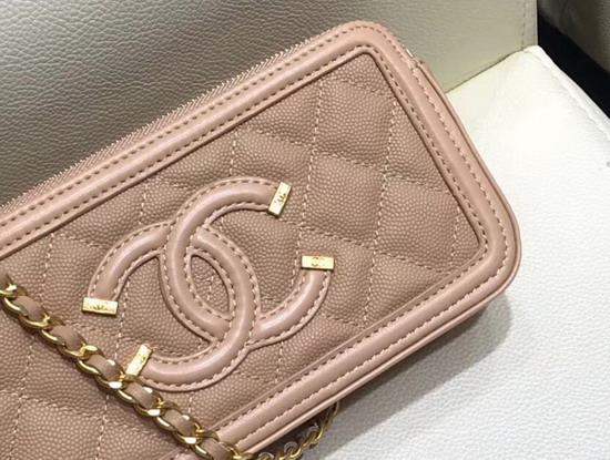 Chanel Zipped Wallet On Chain Pink Grained Calfskin