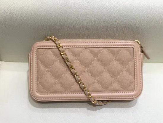 Chanel Zipped Wallet On Chain Pink Grained Calfskin