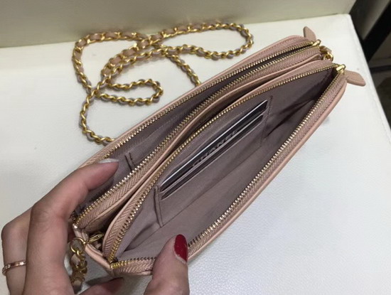 Chanel Zipped Wallet On Chain Pink Grained Calfskin