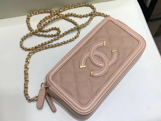 Chanel Zipped Wallet On Chain Pink Grained Calfskin