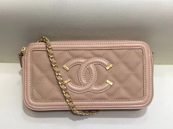 Chanel Zipped Wallet On Chain Pink Grained Calfskin