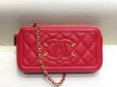 Chanel Zipped Wallet On Chain Red Grained Calfskin