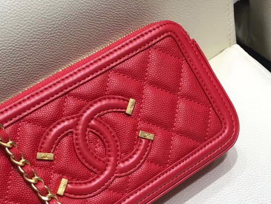 Chanel Zipped Wallet On Chain Red Grained Calfskin