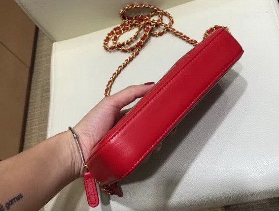 Chanel Zipped Wallet On Chain Red Grained Calfskin