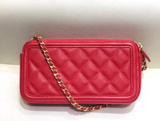 Chanel Zipped Wallet On Chain Red Grained Calfskin