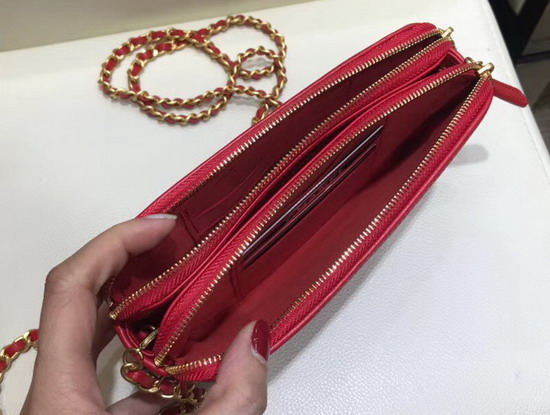 Chanel Zipped Wallet On Chain Red Grained Calfskin