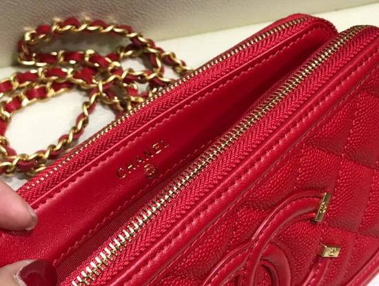 Chanel Zipped Wallet On Chain Red Grained Calfskin