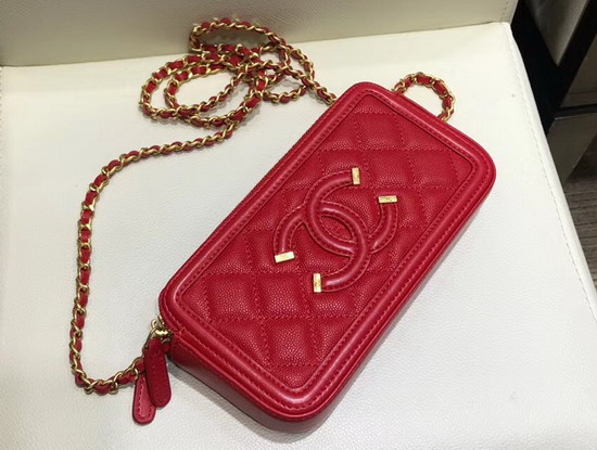 Chanel Zipped Wallet On Chain Red Grained Calfskin