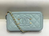 Chanel Zipped Wallet On Chain Turquoise Grained Calfskin