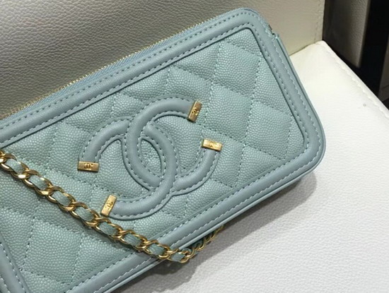 Chanel Zipped Wallet On Chain Turquoise Grained Calfskin