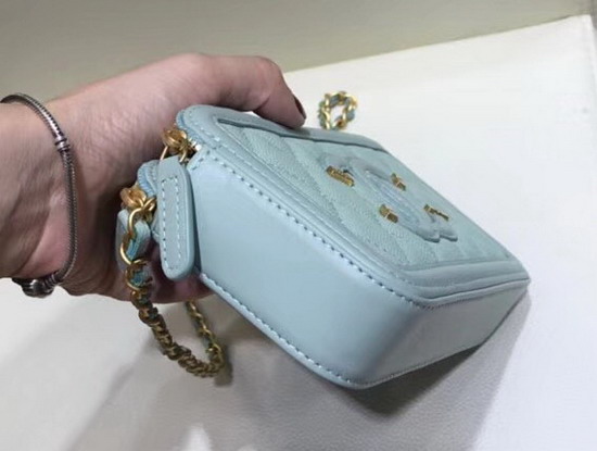 Chanel Zipped Wallet On Chain Turquoise Grained Calfskin