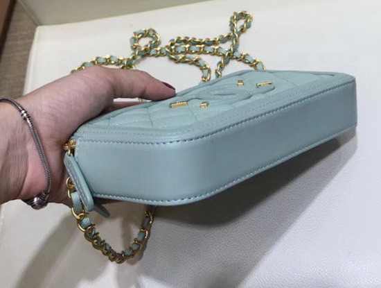 Chanel Zipped Wallet On Chain Turquoise Grained Calfskin