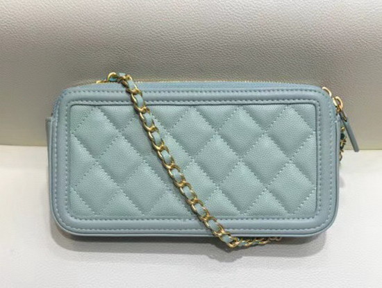 Chanel Zipped Wallet On Chain Turquoise Grained Calfskin