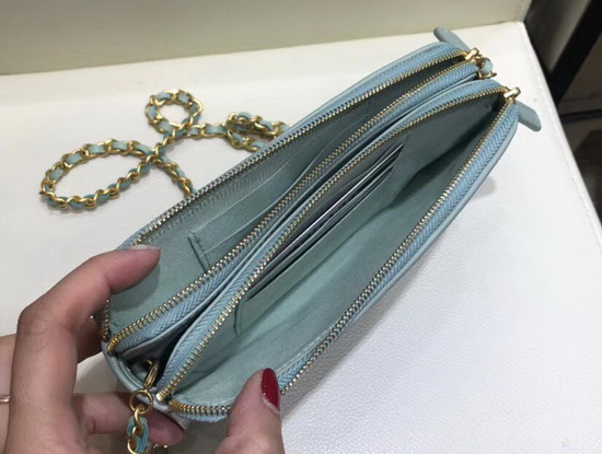 Chanel Zipped Wallet On Chain Turquoise Grained Calfskin