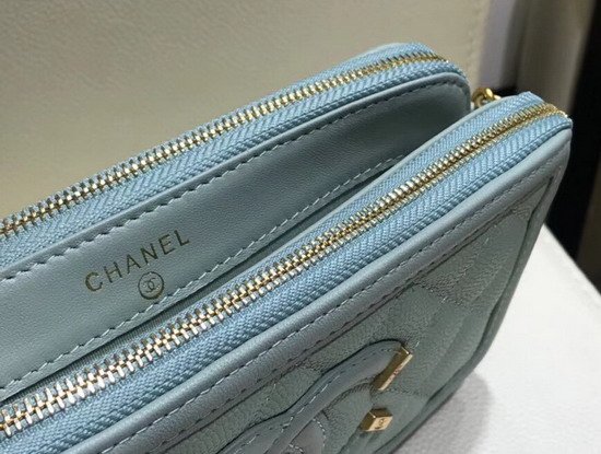 Chanel Zipped Wallet On Chain Turquoise Grained Calfskin