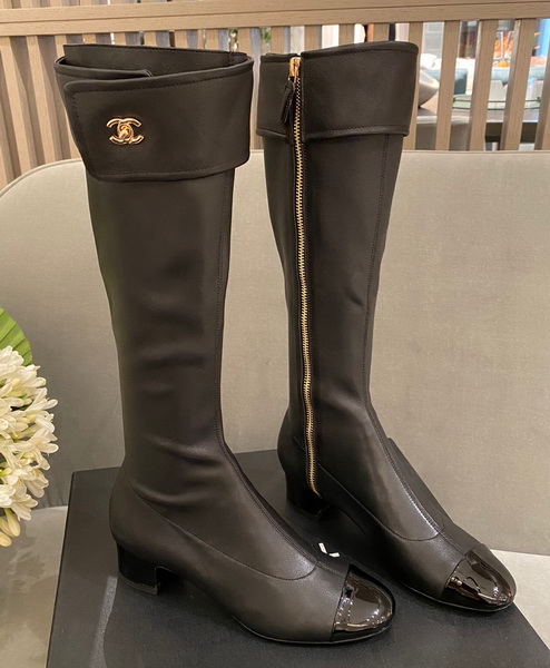 Chanel Zippy High Boots in Black Stretch Lambskin and Patent Leather Replica