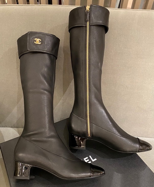 Chanel Zippy High Boots in Black Stretch Lambskin and Patent Leather Replica