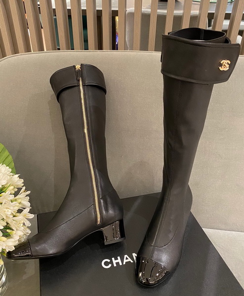 Chanel Zippy High Boots in Black Stretch Lambskin and Patent Leather Replica