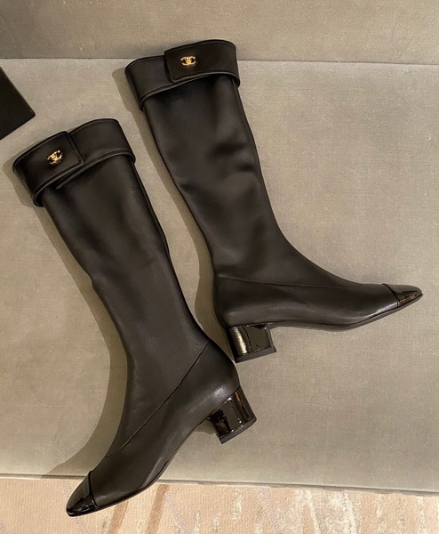 Chanel Zippy High Boots in Black Stretch Lambskin and Patent Leather Replica