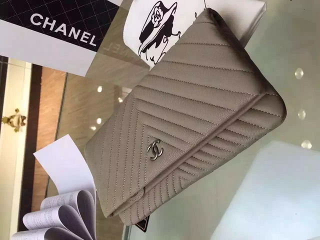 Chevron Evening Clutch Light Grey Lambskin for Sale